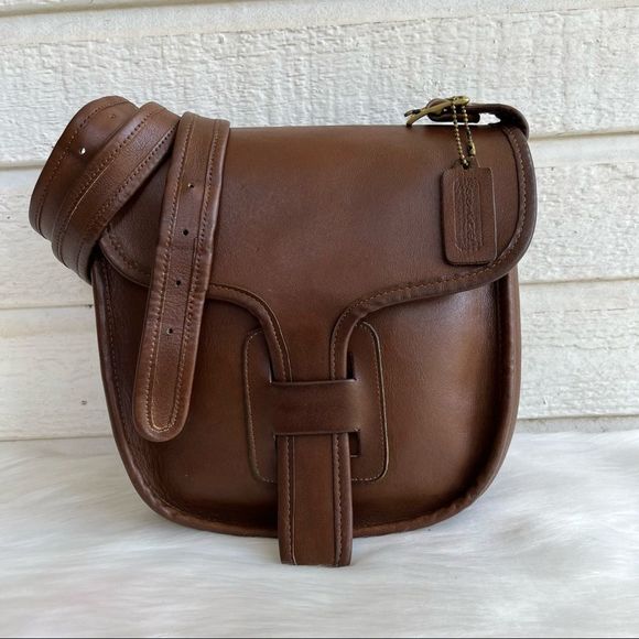 Coach Handbags - *RARE* COACH Bonnie Cashin Courier Small Mocha Leather Crossbody Brown Flap Bag